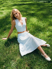 Jacquard Floral Broderie Anglaise Textured A-line Mid Rise Maxi Skirt