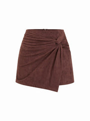 Suede Mid Rise Twist Mini Skort