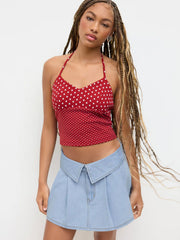 Denim Low Rise Pleated Fold Over Micro Mini Skirt