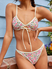 V-neck Floral Underwire Cheeky Bikini Swimsuit