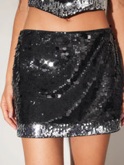 Sequin Low Rise Contrasting Hem Mini Skirt