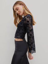 Lace Floral V-neck Long Sleeve Crop Blouse