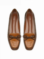 BOWKNOT DECOR CROCODILE PATTERN LOAFERS