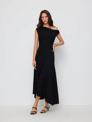 Asymmetrical Neck Ruched Maxi Dress