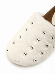 STUDDED FUZZY MULE FLATS