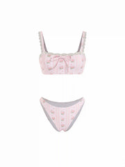 Square Neck Bracelet Cheeky Bowknot Floral Bikini Set
