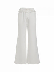 Cotton Mid Rise Ruffled Drawstring Flared Trousers