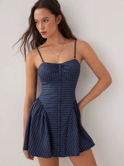 Sweetheart Neck Striped High Rise A-line Mini Dress