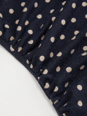Polka Dot Boat Neck Long Sleeve Ruched Bodysuit