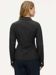 V-neck Striped Metal Button Wrap Blouse