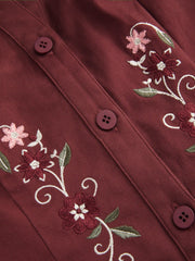 Cotton Floral Embroidery Puff Sleeve Blouse