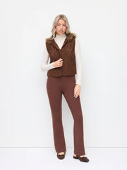 Knit Hooded Cable Knit Faux Fur Button Sweater Vest