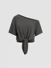 Asymmetrical Neck Off-shoulder Knotted Oversized Tee