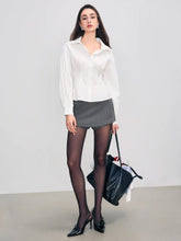 Woven Collar Corset Solid Long Sleeve Shirt