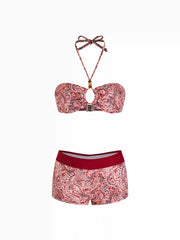 Halter Neckline Paisley Bead Detail Cut Out Bandeau Bikini Set