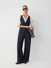 Denim V-Neck Wide Leg Jumpsuit