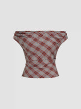 Off-shoulder Tartan Ruched Crop Top