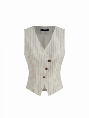 Cotton-blend V-neck Stripe Belted Waistcoat