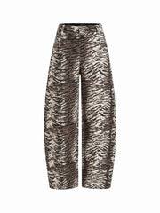 Cotton-blend Mid Rise Zebra Striped Print Barrel-leg Trouser