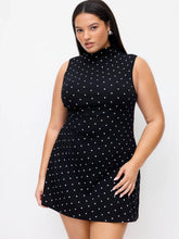 Cotton-blend Polka Dot Asymmetrical Neckline Ruched Mini Dress Curve & Plus