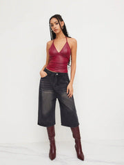 Halter Neckline Ruched Cami Top