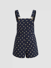 Cotton-blend Polka Dot Buckle Up Romper