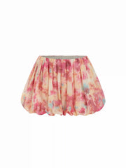 Chiffon Mid Rise Abstract Graphic Bubble Hem Shorts