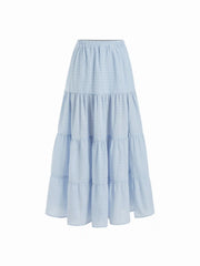 Cotton-blend Mid Rise Tiered Maxi Skirt