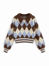 Argyle Pattern Wool-blend Collar Long Sleeve Top