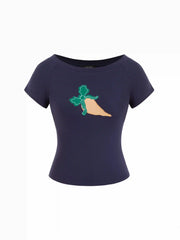 Cotton-blend Fruit Graphic Applique Short Sleeve Tee