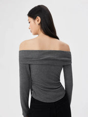 Wool-blend Off-shoulder Bowknot Ruched Top