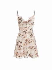 Chiffon Cowl Neck Leopard Print Tie Back Ruched Mini Dress