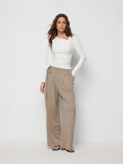 Mid Rise Drawstring Straight Leg Trousers