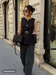 Metal Button Waistcoat With Belt