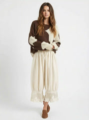 Knit Wool-blend Cow Pattern Round Neck Oversized Sweater