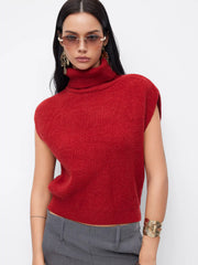 Knit High Neck Solid Vest