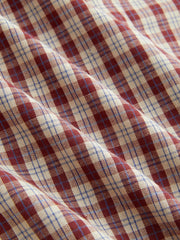 Cotton Plaid Asymmetrical Neckline Short Sleeve Blouse