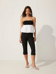 Cotton Color-Blocked Bubble Hem Crop Top