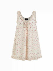 Chiffon V-Neck Ditsy Floral Ruffled Trim Oversized Babydoll Mini Dress
