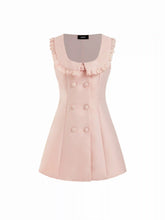 Button-front Ruffled Lace Collar Sleeveless Mini Dress