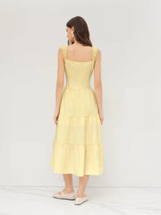 Square Neck Check Tiered Ruffle Maxi Dress