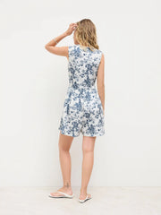 V-neck Floral Ruched Romper