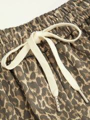Terry Mid Rise Leopard Camo Print Drawstring Jogger Trousers