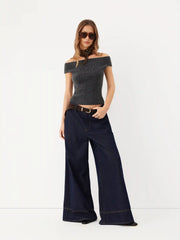 Knit Off-Shoulder Short Sleeve Top