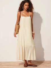 Braided Strap Shell Detail Ruffle Hem Tie Back Oversized Maxi Dress