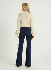 Wool-blend V-neck Ruffle Sleeve Bowknot Oversized Cardigan