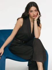 V-neck Wide Leg Jumpsuit With Belt