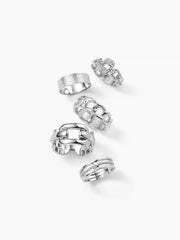 5PCS RHINESTONE & CHAIN RING SET