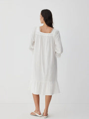Cotton Square Neck Short Sleeve Lace Trim Ruffle Hem Midi Nightdress