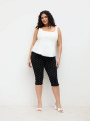 Cotton-blend Mid Rise Polka Dot Capri Leggings Curve & Plus